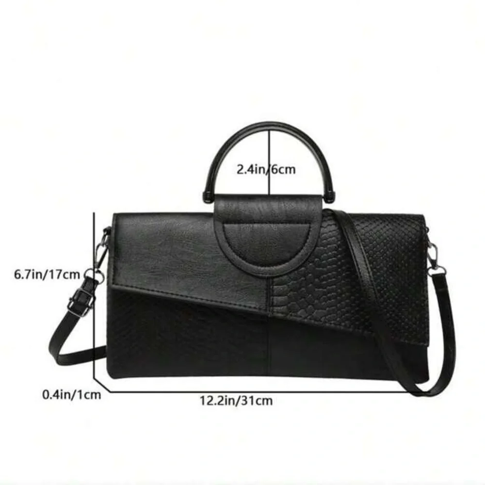 Black Textured Fold-Over Clutch Bag